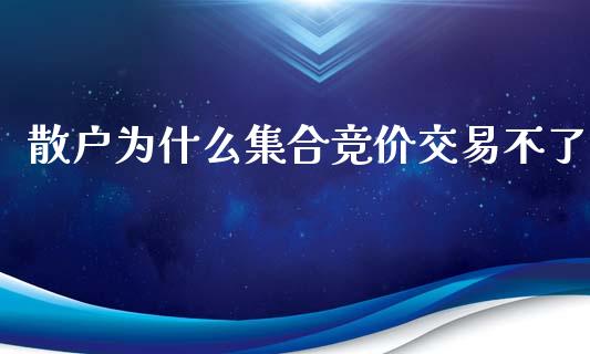 散户为什么集合竞价交易不了_https://cj.lansai.wang_股市问答_第1张