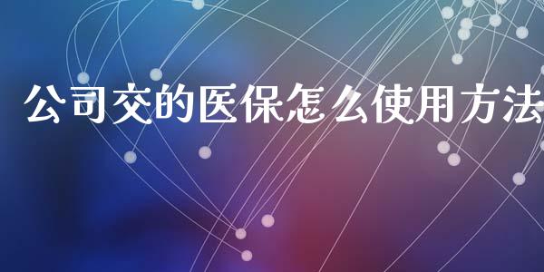 公司交的医保怎么使用方法_https://cj.lansai.wang_保险问答_第1张