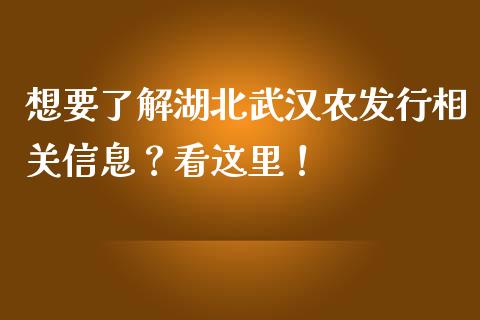 想要了解湖北武汉农发行相关信息？看这里！_https://cj.lansai.wang_保险问答_第1张