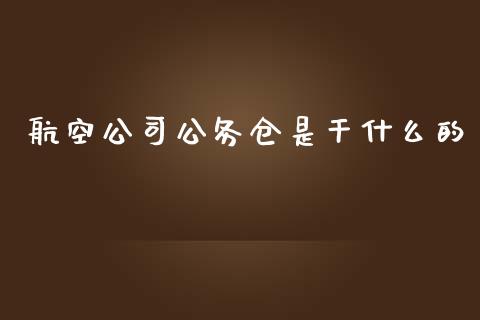 航空公司公务仓是干什么的_https://cj.lansai.wang_财经百问_第1张