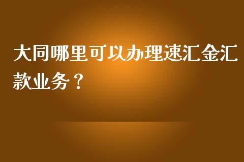 大同哪里可以办理速汇金汇款业务？_https://cj.lansai.wang_财经问答_第1张