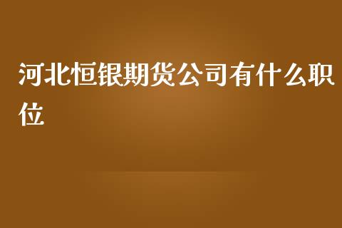 河北恒银期货公司有什么职位_https://cj.lansai.wang_财经百问_第1张