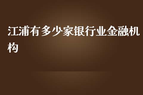 江浦有多少家银行业金融机构_https://cj.lansai.wang_股市问答_第1张