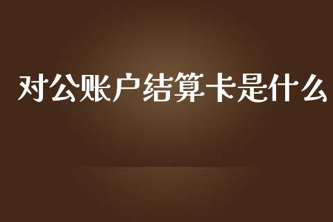 对公账户结算卡是什么_https://cj.lansai.wang_金融问答_第1张