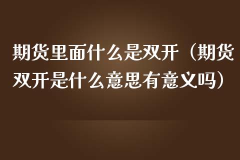 期货里面什么是双开（期货双开是什么意思有意义吗）_https://cj.lansai.wang_会计问答_第1张