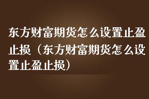 东方财富期货怎么设置止盈止损（东方财富期货怎么设置止盈止损）_https://cj.lansai.wang_金融问答_第1张